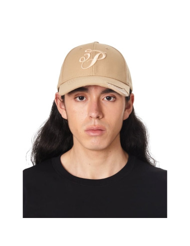 Casquette 3P Cursive Logo Beige Homme présentée portée de face｜Magasin Homme Toulouse