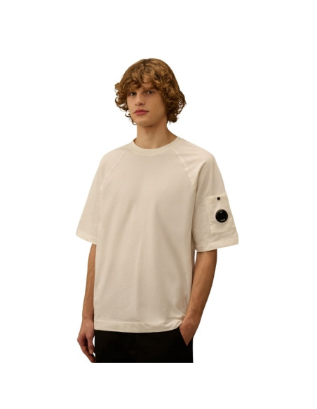 Sweat-shirt À Manches Courtes Gauze White Homme C.P Company présenté porté de face｜Boutique Homme Toulouse