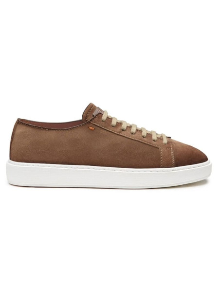 Sneaker En Daim Marron Sabbia d'Inverno Homme Santoni présentée portée de profil｜Magasin Homme Toulouse