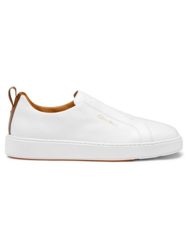 Sneaker À Enfiler Cuir Blanc Homme Santon présentée portée de face｜Magasin Homme Toulouse