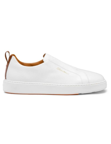 Sneaker À Enfiler Cuir Blanc Homme Santon présentée portée de face｜Magasin Homme Toulouse