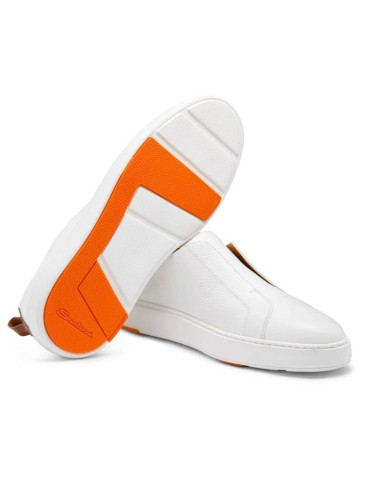 Sneaker À Enfiler Cuir Blanc Homme Santon présentée portée de dos｜Magasin Homme Toulouse
