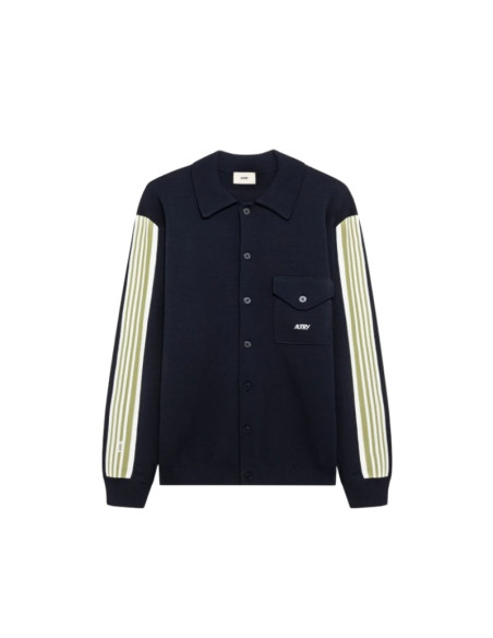 Chemise-Veste En Maille De Viscose Bleu Homme Autry présentée de face｜Magasin Homme Toulouse