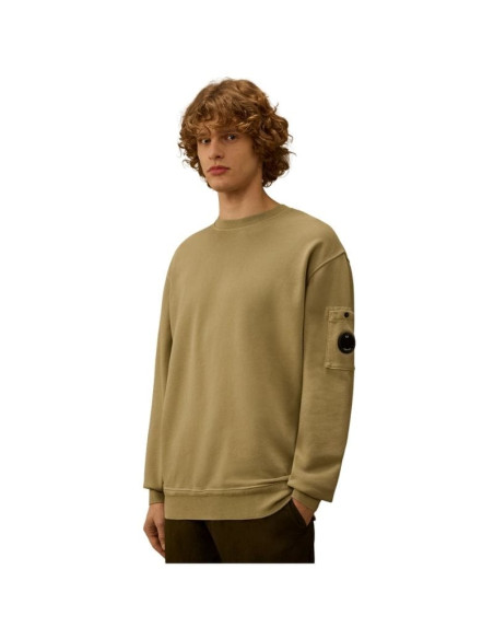 Sweat-shirt Cotton Diagonal Fleece Resist Dyed Crewneck Lens C.P Company présenté porté de face｜Boutique Homme Toulouse