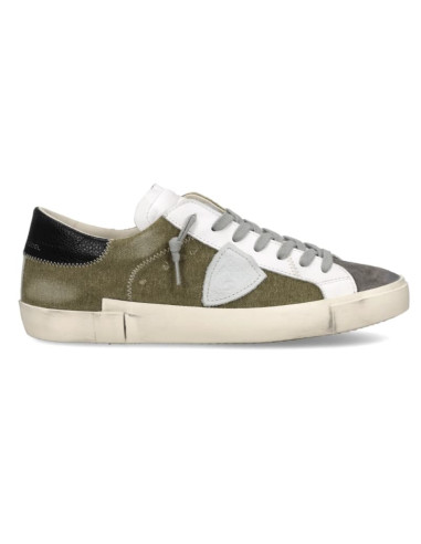 Sneaker Prsx Vert Militaire et Gris Homme Philippe Model présentée portée de profil｜Magasin Homme Toulouse