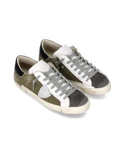 Sneaker Prsx Vert Militaire et Gris Homme Philippe Model présentée portée de profil｜Magasin Homme Toulouse 2
