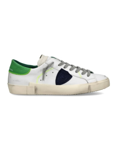 Sneaker Prsx Blanc Vert et Bleu Homme Philippe Model présentée portée de profil｜Magasin Homme Toulouse