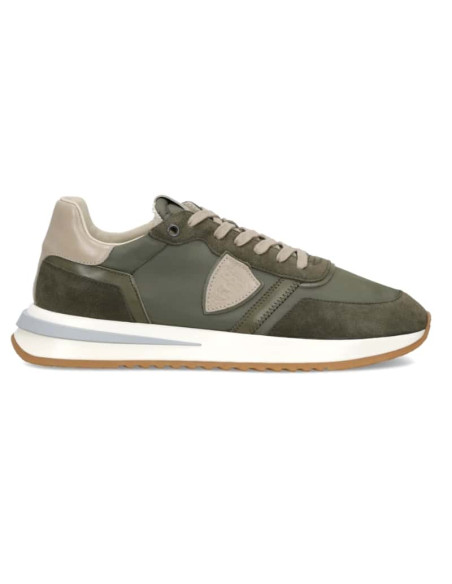 Sneaker Tropez 2.1 Vert Militaire et Gris Anthracite Homme Philippe Model présentée portée de profil｜Magasin Homme Toulouse