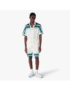 Chemise à manches courtes en maille à rayures blanc Homme Casablanca présentée portée de face｜Magasin Homme Toulouse