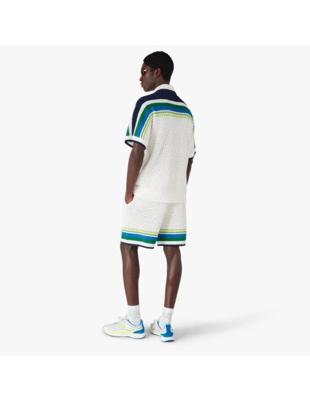 Chemise à manches courtes en maille à rayures blanc Homme Casablanca présentée portée de dos｜Magasin Homme Toulouse