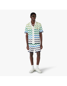 Chemise à manches courtes en maille Wave Vert et Blanc Homme Casablanca présentée portée de face｜Magasin Homme Toulouse