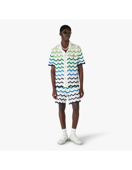 Chemise à manches courtes en maille Wave Vert et Blanc Homme Casablanca présentée portée de face｜Magasin Homme Toulouse