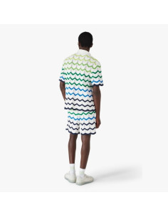Chemise à manches courtes en maille Wave Vert et Blanc Homme Casablanca présentée portée de face｜Magasin Homme Toulouse 2