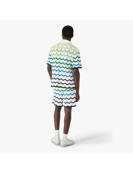 Chemise à manches courtes en maille Wave Vert et Blanc Homme Casablanca présentée portée de dos｜Magasin Homme Toulouse