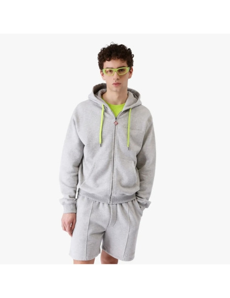 Sweat à capuche zippé en mélange de cachemire gris Homme Casablanca présenté porté de face｜Boutique Homme Toulouse