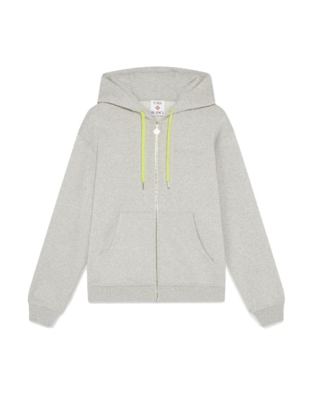 Sweat à capuche zippé en mélange de cachemire gris Homme Casablanca présenté de face｜Boutique Homme Toulouse