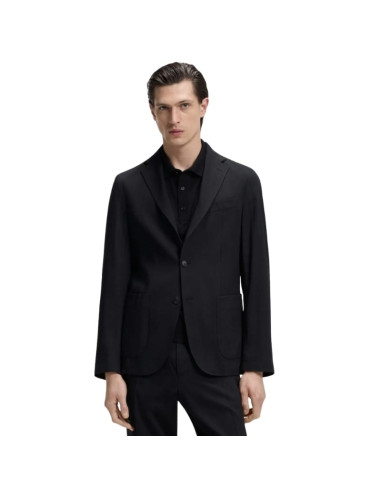 Blazer Slim en lin mélangé lavable en machine Noir Homme Boss présentée portée de face｜Magasin Homme Toulouse