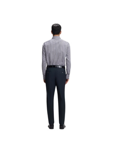Chemise Regular En Coton À Rayures Bleu Homme BOSS présentée portée de dos｜Magasin Homme Toulouse