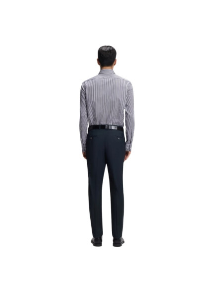 Chemise Regular En Coton À Rayures Bleu Homme BOSS présentée portée de dos｜Magasin Homme Toulouse