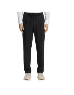 Pantalon Coupe Fuselée En Lin Mélangé Noir Homme BOSS présenté porté de face｜Boutique Homme Toulouse