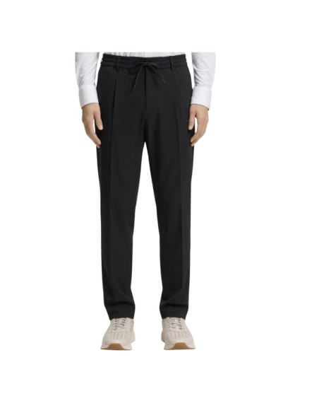 Pantalon Coupe Fuselée En Lin Mélangé Noir Homme BOSS présenté porté de face｜Boutique Homme Toulouse