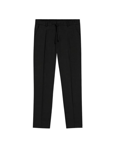 Pantalon Coupe Fuselée En Lin Mélangé Noir Homme BOSS présenté de face｜Boutique Homme Toulouse