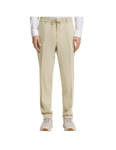 Pantalon Coupe Fuselée En Lin Mélangé Beige Clair Homme Boss présenté porté de face｜Boutique Homme Toulouse