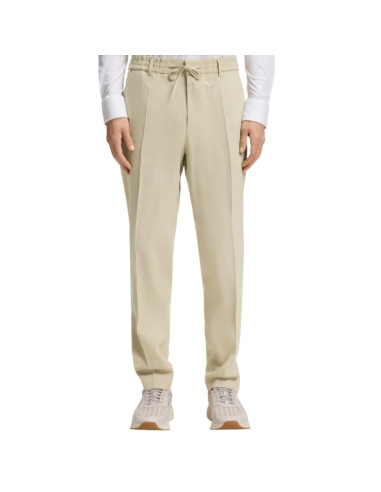 Pantalon Coupe Fuselée En Lin Mélangé Beige Clair Homme Boss présenté porté de face｜Boutique Homme Toulouse