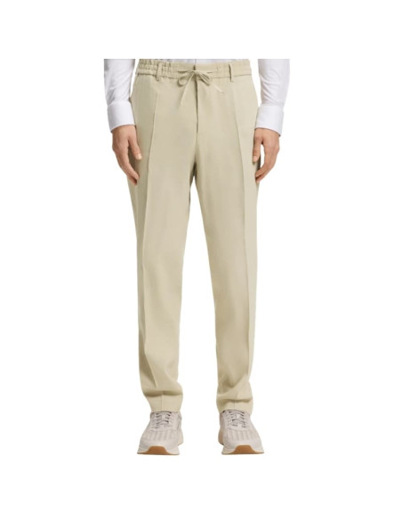 Pantalon Coupe Fuselée En Lin Mélangé Beige Clair Homme Boss présenté porté de face｜Boutique Homme Toulouse