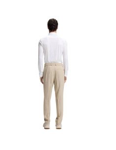 Pantalon Coupe Fuselée En Lin Mélangé Beige Clair Homme Boss présenté porté de face｜Boutique Homme Toulouse 2