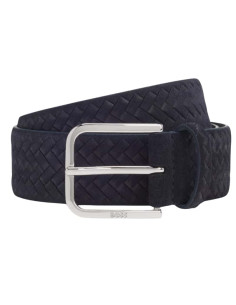 Ceinture En Cuir Suédé Tressé Bleu Foncé Homme Boss présenté porté de face｜Boutique Homme Toulouse 2