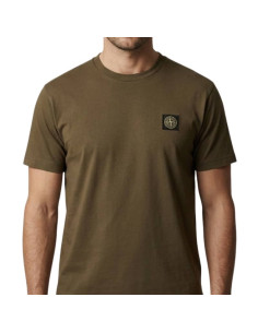 T-Shirt Jersey De Coton 60/2 Vert Militaire Stone Island Homme présenté porté de face｜Boutique Homme Toulouse