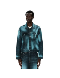 Veste Trucker Oversize 'KENZO Boke Heart' Glacier Homme Kenzo présentée portée de face｜Magasin Homme Toulouse