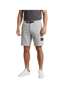 Short de Jogging Ample Coton Gris Mélangé Homme Stone Island présenté porté de face｜Boutique Homme Toulouse