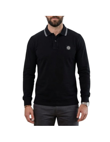 Polo Coton Bio Extensible Noir Homme Stone Island présenté porté de face｜Boutique Homme Toulouse