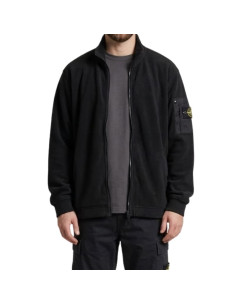 Veste De Survêtement Cotton Fleece Noire Homme Stone Island présentée portée de face｜Magasin Homme Toulouse