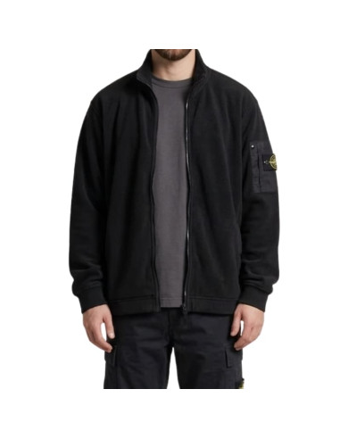 Veste De Survêtement Cotton Fleece Noire Homme Stone Island présentée portée de face｜Magasin Homme Toulouse