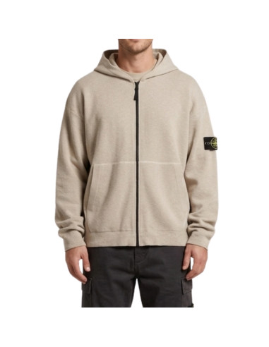 Pull Zippé À Capuche Organic Cotton Nylon Désert Homme Stone Island présentée portée de face｜Magasin Homme Toulouse