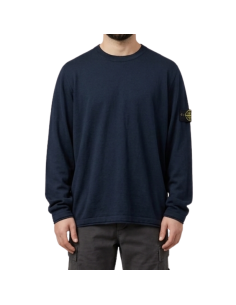Pull Coton Bio & Nylon Navy Homme Stone Island présenté porté de face｜Boutique Homme Toulouse