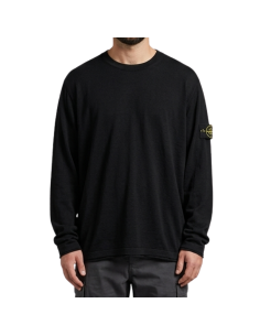 Pull Coton Bio & Nylon Noir Homme Stone Island présenté porté de face｜Boutique Homme Toulouse