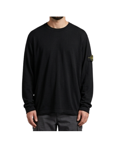 Pull Coton Bio & Nylon Noir Homme Stone Island présenté porté de face｜Boutique Homme Toulouse