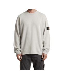 Pull Ras-Du-Cou Coupe Regular À Bords Roulottés Gris Homme Stone Island présenté porté de face｜Boutique Homme Toulouse