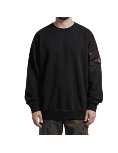 Sweat-shirt Ras-du-cou Cotton Fleece Noir Stone Island présenté porté de face｜Boutique Homme Toulouse