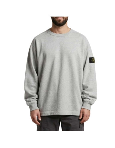 Sweat-Shirt Mélange Fleece Gris Homme Stone Island présenté porté de face｜Boutique Homme Toulouse