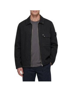 Surchemise Coupe Confort Zippé Noir Homme Stone Island présenté porté de face｜Boutique Homme Toulouse