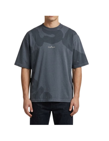 T-Shirt Organic Coton Jersey Bleu Gris Homme Stone Island présenté porté de face｜Boutique Homme Toulouse