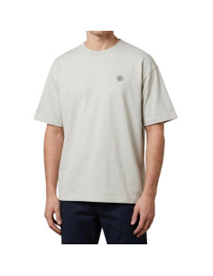 T-Shirt Coupe Slim Patch Compass Pearl Grey Homme Stone Island présenté porté de face｜Boutique Homme Toulouse
