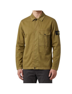 Surchemise Zippé Vert Militaire Homme Stone Island présentée portée de face｜Magasin Homme Toulouse