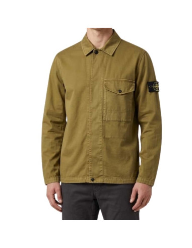 Surchemise Zippé Vert Militaire Homme Stone Island présentée portée de face｜Magasin Homme Toulouse