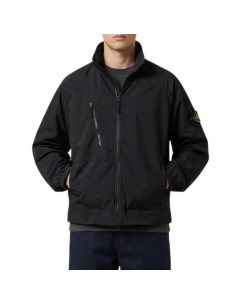 Surchemise Coupe Regular À Poche Zippée Noir Homme Stone Island présentée portée de face｜Magasin Homme Toulouse